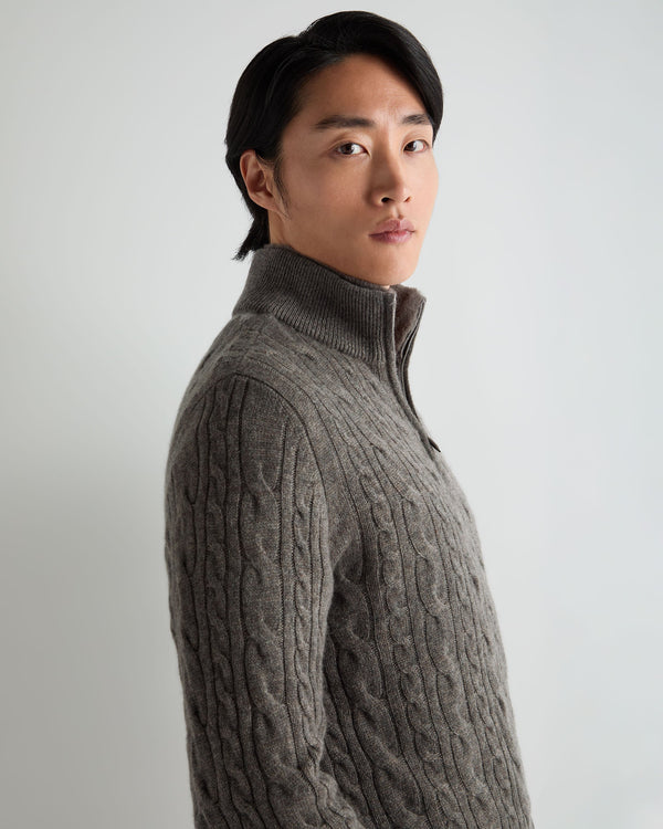 Men's Fur Trim Half Zip Cashmere Sweater 5