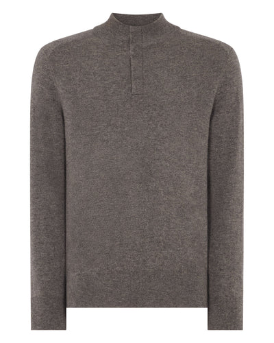 N.Peal Men's Half Button Cashmere Jumper Wood Smoke Brown