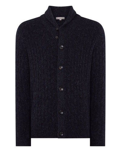 N.Peal Men's Garrick Shawl Cable Cashmere Cardigan Ink Blue Melange