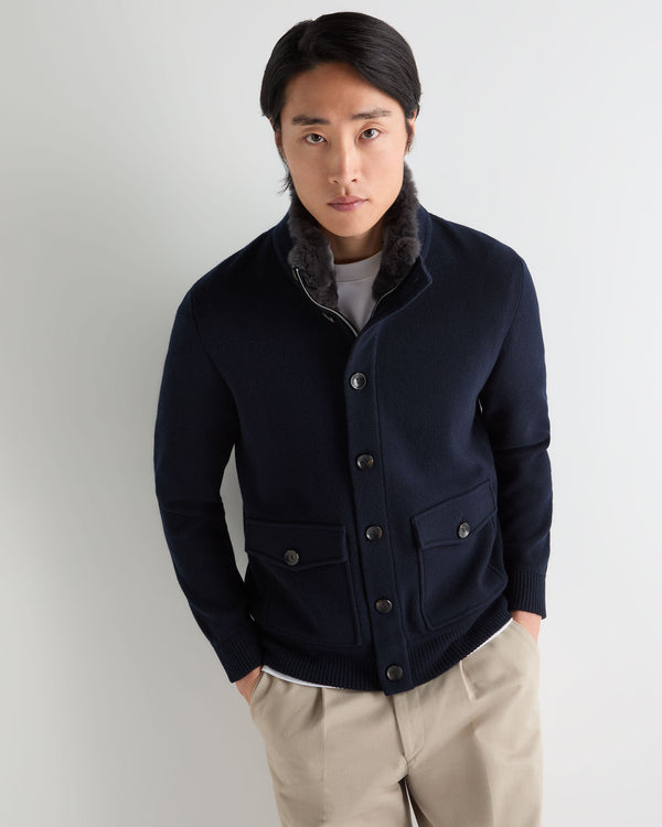 Men's Knitted Cashmere Jacket With Fur Trim 8