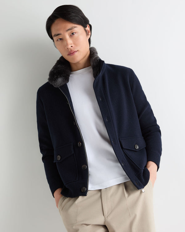 Men's Knitted Cashmere Jacket With Fur Trim 1