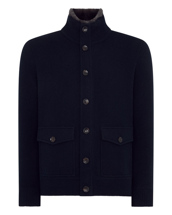 Men's Knitted Cashmere Jacket With Fur Trim 2