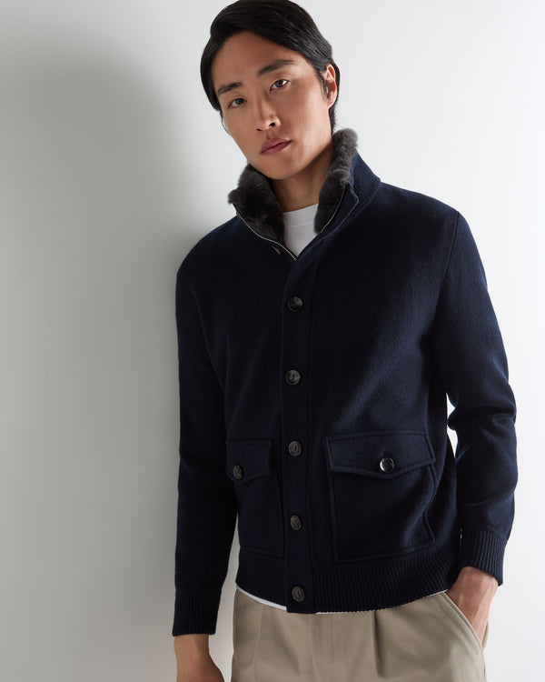 Men's Knitted Cashmere Jacket With Fur Trim 5