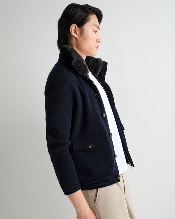 Men's Knitted Cashmere Jacket With Fur Trim 7