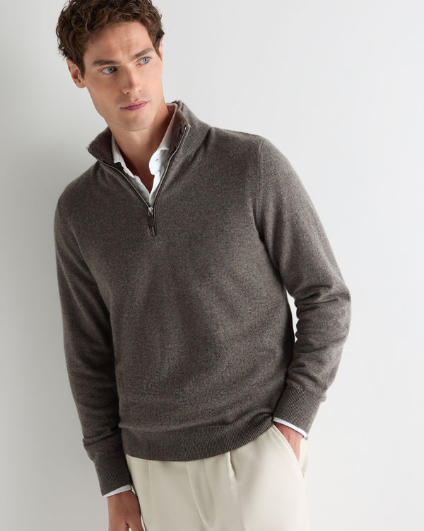 Men's Fur Trim Half Zip Cashmere Sweater 1