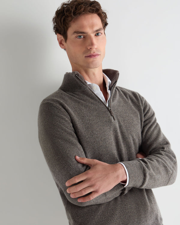 Men's Fur Trim Half Zip Cashmere Sweater 5