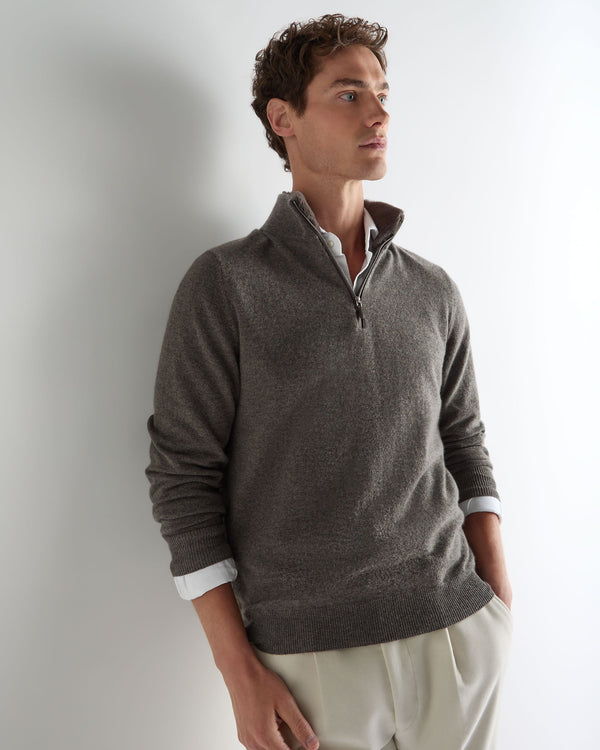 Men's Fur Trim Half Zip Cashmere Sweater 6