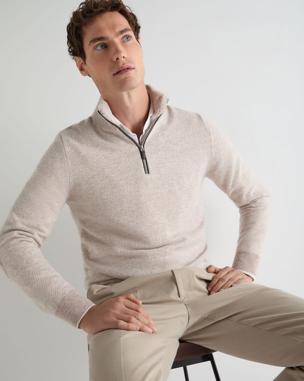 Men's Fur Trim Half Zip Cashmere Sweater 1