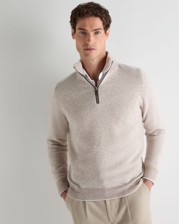 Men's Fur Trim Half Zip Cashmere Sweater 5