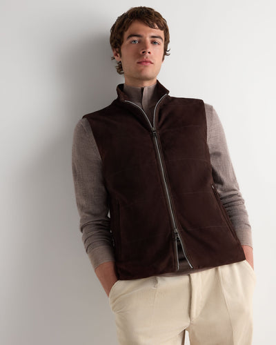 N.Peal Men's Belgravia Suede Gilet Chocolate Brown
