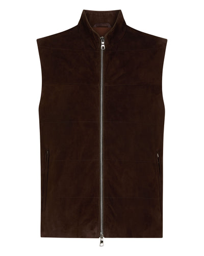 N.Peal Men's Belgravia Suede Gilet Chocolate Brown