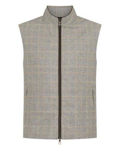 N.Peal Men's Belgravia Check Wool Gilet Grey Check
