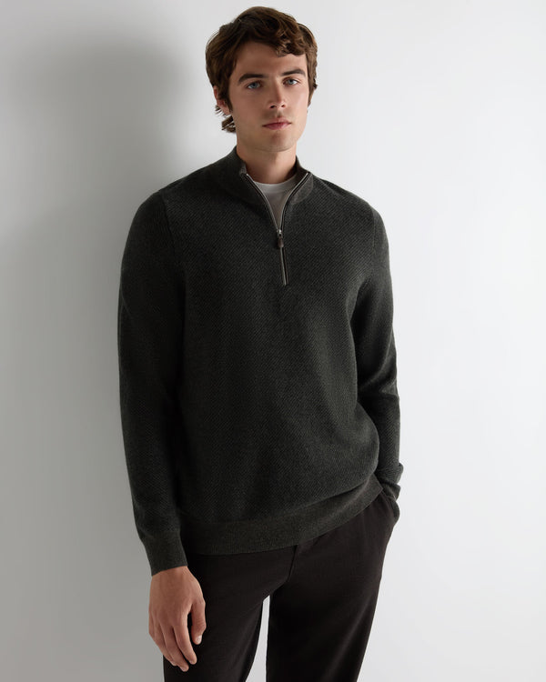 Men's Temple Jacquard Half Zip Cashmere Sweater  1