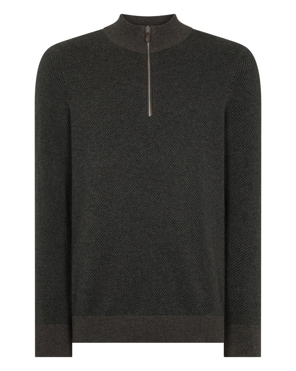 Men's Temple Jacquard Half Zip Cashmere Sweater  2