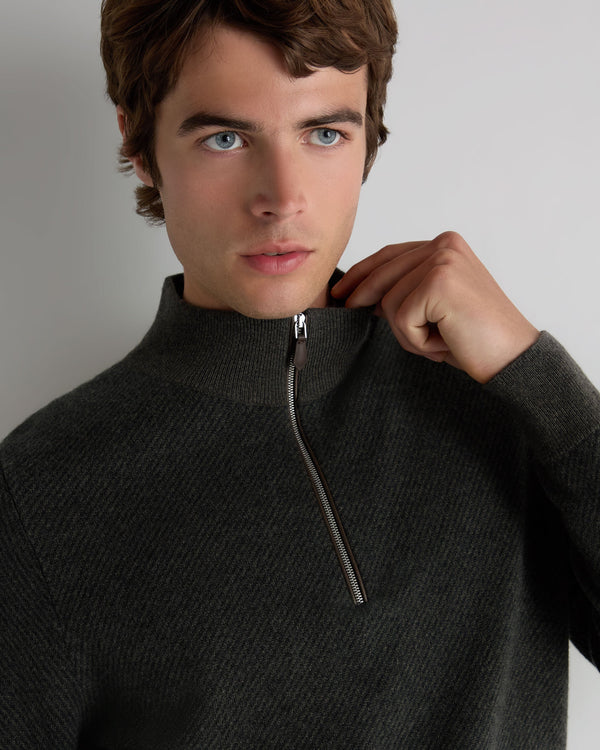 Men's Temple Jacquard Half Zip Cashmere Sweater  5