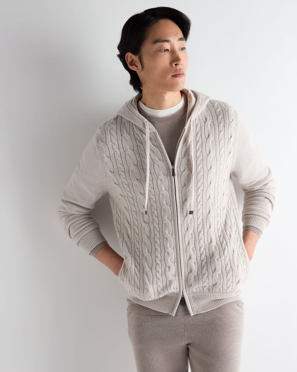 Men's Fulham Cable Zip Cashmere Hoodie 1