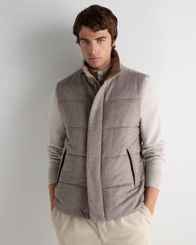 N.Peal Men's Vancouver Herringbone Gilet Light Beige Brown