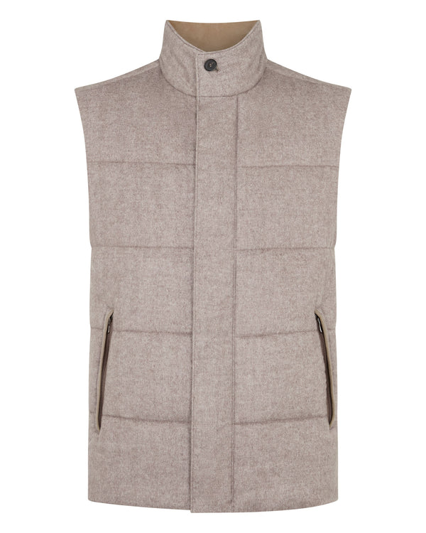 N.Peal Men's Vancouver Herringbone Gilet Light Beige Brown