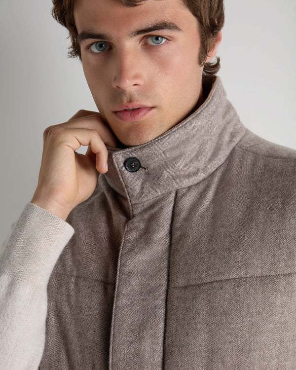 N.Peal Men's Vancouver Herringbone Gilet Light Beige Brown