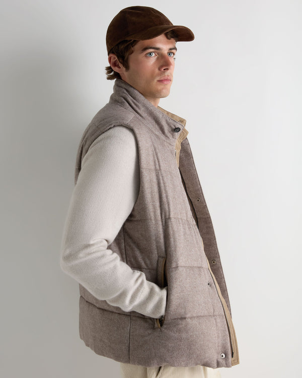 N.Peal Men's Vancouver Herringbone Gilet Light Beige Brown