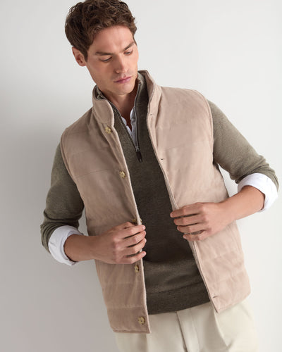N.Peal Men's Verbier Cashmere And Suede Gilet Toasted Sesame Brown