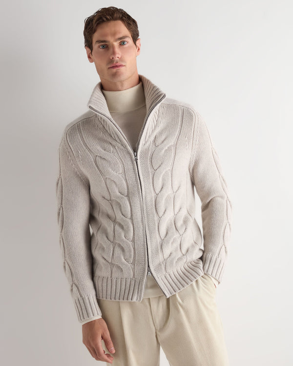 Men's Chunky Cable Full Zip Cashmere Sweater 1