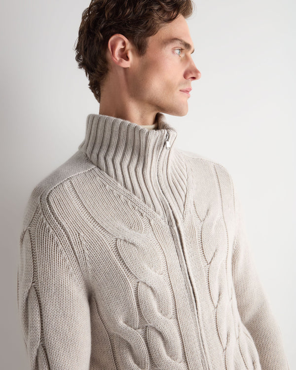 Men's Chunky Cable Full Zip Cashmere Sweater 5