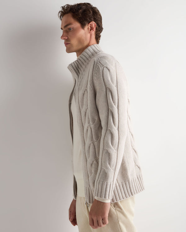 Men's Chunky Cable Full Zip Cashmere Sweater 6