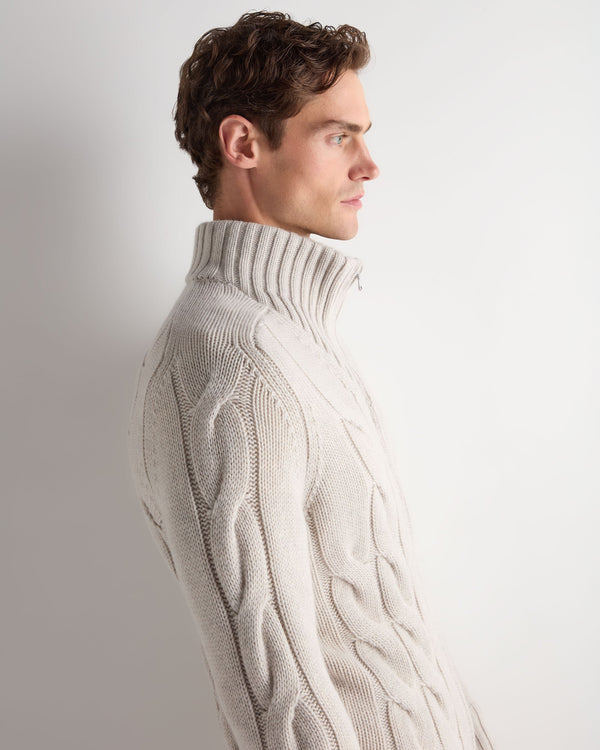 Men's Chunky Cable Full Zip Cashmere Sweater 7
