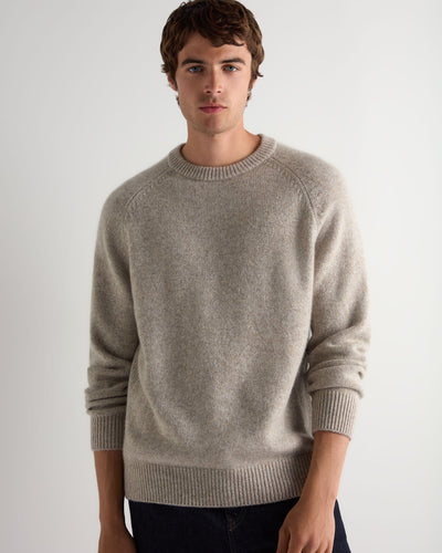 N.Peal Men's Raglan Cashmere Jumper Basilica Beige Brown Marl