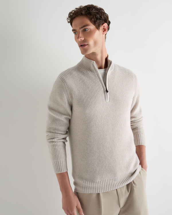 Men's Ribbed Half Zip Cashmere Sweater 1