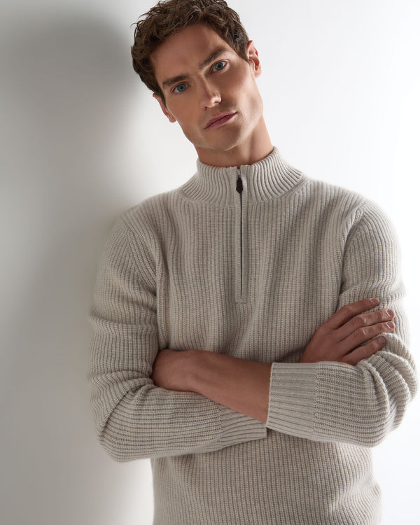 Men's Ribbed Half Zip Cashmere Sweater 6
