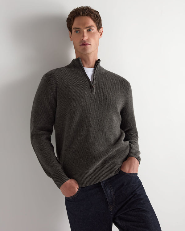 Men's Ribbed Half Zip Cashmere Sweater  1