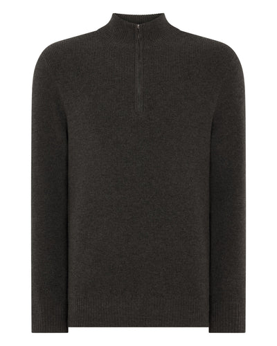 N.Peal Men's Ribbed Half Zip Cashmere Jumper Grey Moss