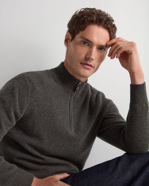 Men's Ribbed Half Zip Cashmere Sweater  5