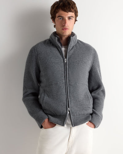 N.Peal Men's Mall Padded Cashmere Jacket With Fur Trim Collar Elephant Grey