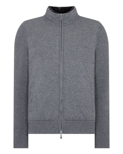 N.Peal Men's Mall Padded Cashmere Jacket With Fur Trim Collar Elephant Grey