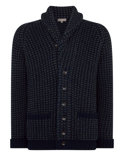 N.Peal Men's Textured Kensington Cashmere Cardigan Navy Blue