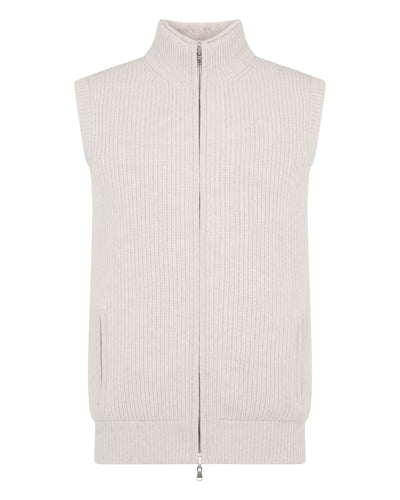 N.Peal Men's Ribbed Fur Lined Cashmere Gilet Pebble Grey