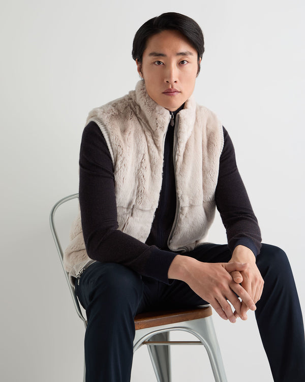 Men's Ribbed Fur Lined Cashmere Gilet 7