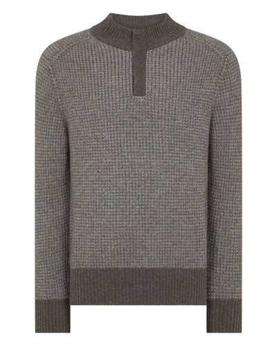 N.Peal Men's Waffle Knit Half Button Cashmere Jumper Biscotti Brown