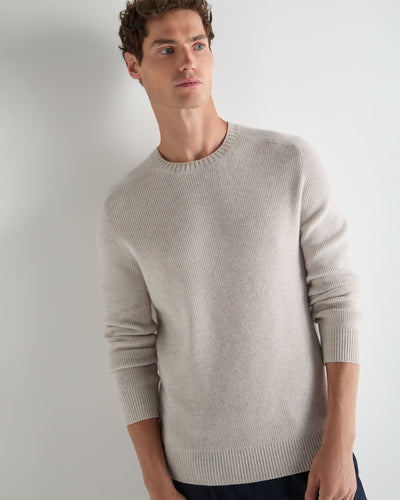 N.Peal Men's English Rib Raglan Cashmere Jumper Pebble Grey