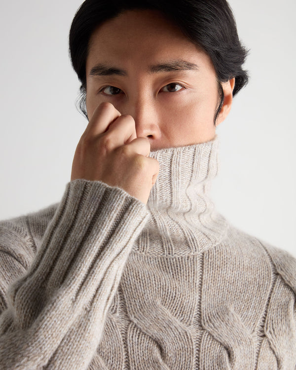 Men's Heavyweight Cable Turtle Neck Cashmere Sweater 5