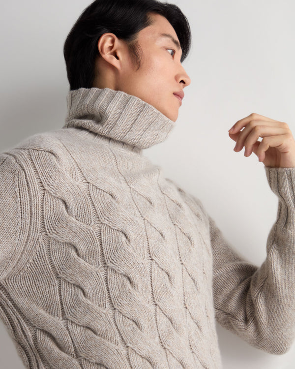 Men's Heavyweight Cable Turtle Neck Cashmere Sweater 6