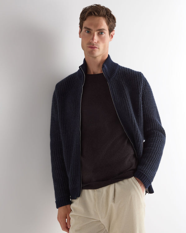 Men's Waffle Knit Full Zip Cashmere Sweater 1
