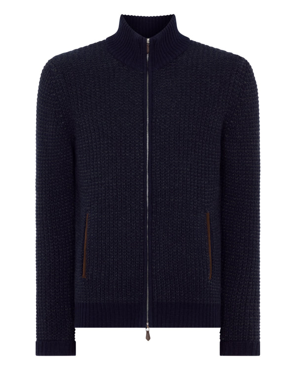 Men's Waffle Knit Full Zip Cashmere Sweater 2