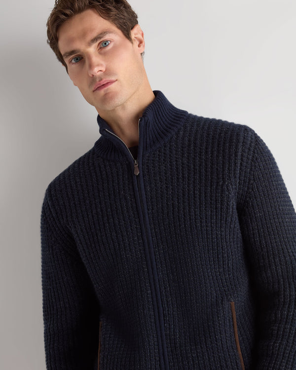 Men's Waffle Knit Full Zip Cashmere Sweater 5