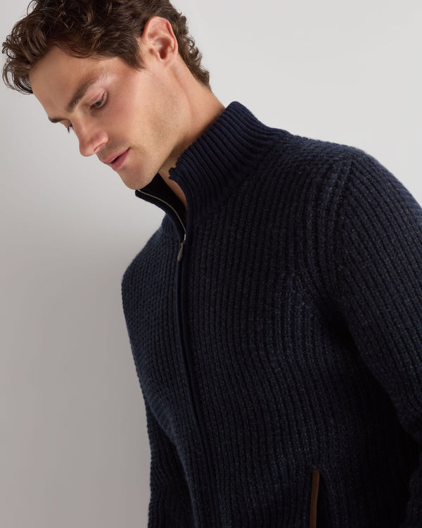 Men's Waffle Knit Full Zip Cashmere Sweater 6