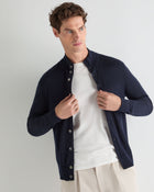 Men's Buttoned Fine Gauge Cashmere Sweater Navy Blue