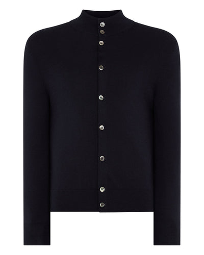 N.Peal Men's Buttoned Fine Gauge Cashmere Jumper Navy Blue